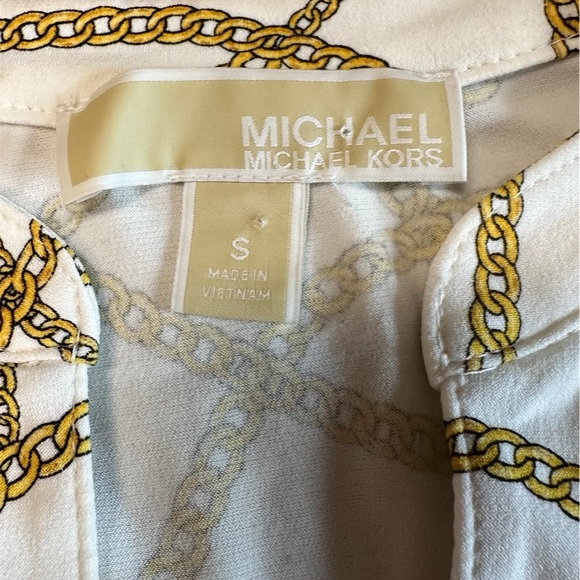 Michael Kors Women’s Chain Print Gold V Neck Blouse top Size S luxury - Picture 2 of 10